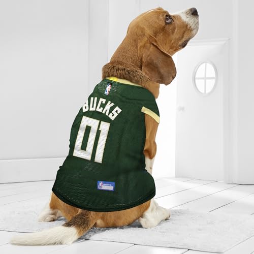 Pets First NBA Milwaukee Bucks Dog Jersey, Large - Tank Top Basketball Pet Jersey