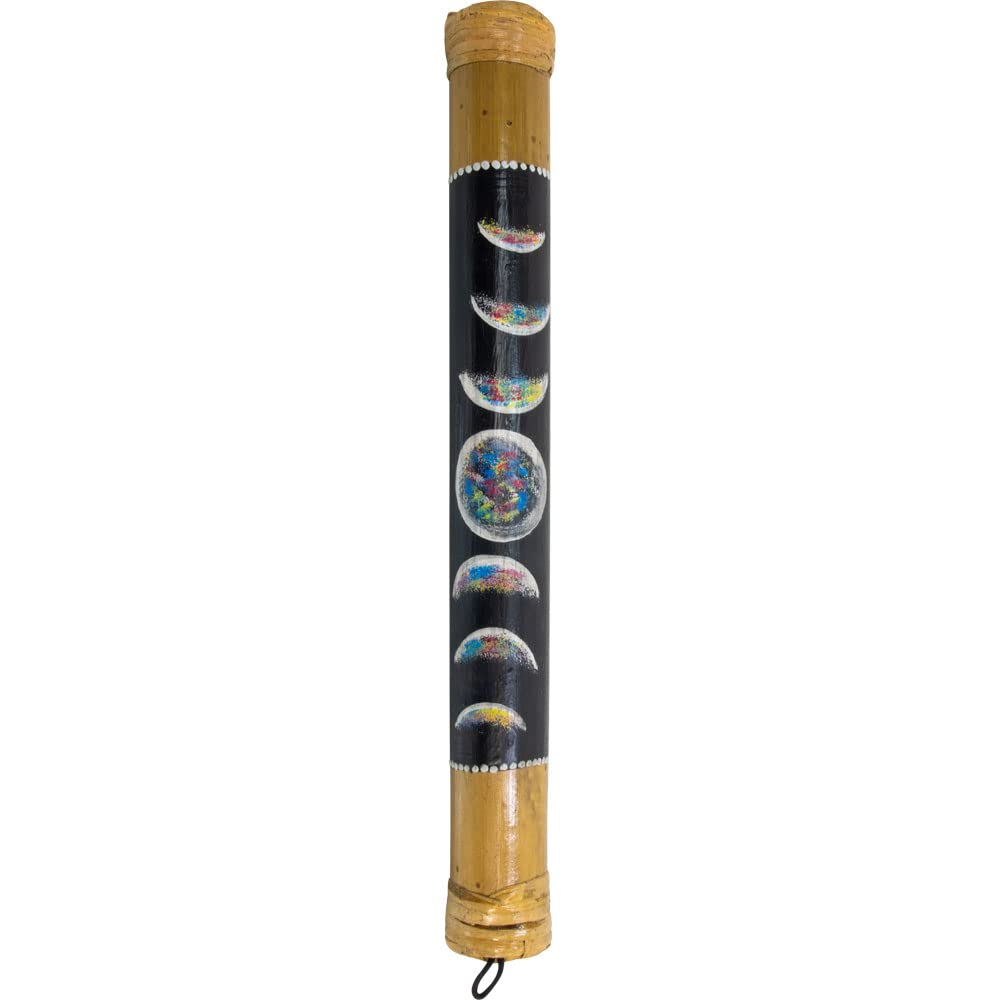 16" Handmade & Painted Bamboo Rainstick Moon Phases Ethically made in Bali