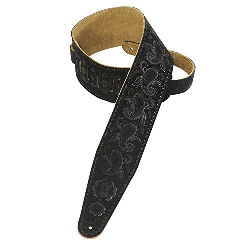 Levy's Leathers PMS44T03-BLK 3-inch Suede-Leather Guitar Strap Tooled with a Paisley Pattern,Black
