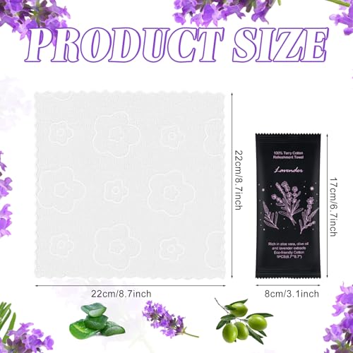 Moist Cotton Towel Bulk Moist Towelettes Individually Wrapped 8.7" x 8.7",White Towel Services,Refreshment Pre Moistened Towels Lavender Scent for Travel Sport Party Spa Dentist Hote (1 Count (Pack of 200), Lavender)