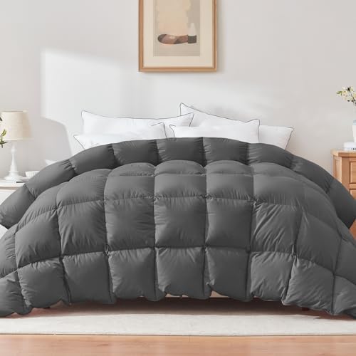 Decroom Feather and Down Fiber Comforter- Luxurious Hotel Medium Warmth Gray Bedding Comforters - Ultra Fluffy and Cozy Duvet Insert Queen Size - 90x90 Inch