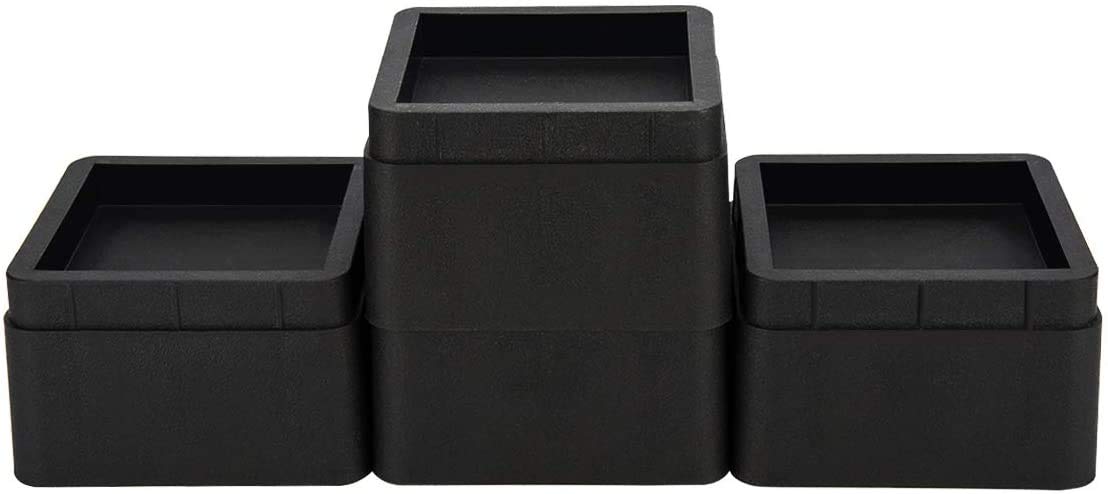 Teabelle 4 Pack Black Stackable Bed and Furniture Risers 3 Inch Heavy Duty Bed Lifts for Sofa Couch Chair Table Additional 3 or 6 Inch Height or Storage, Gift for Mothers Day