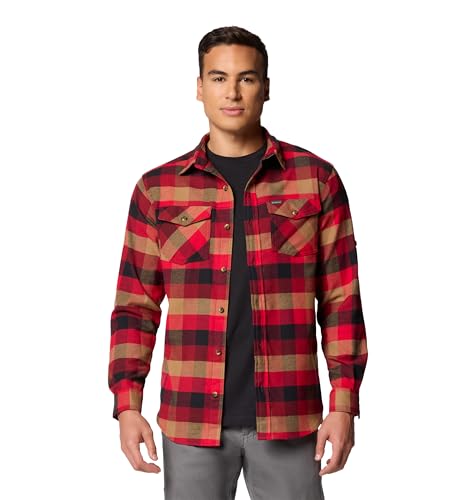 Columbia Men’s Bearmouth Springs Roll Up Flannel Long Sleeve Shirt, Red Jasper Buffalo Check, Large
