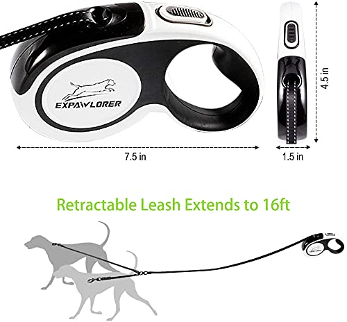 EXPAWLORER Dual Retractable Dog Leash - Double-Head Lockable Extendable Pet Leash - 16FT Reflective Nylon Ribbon - 360 Tangle-Free for Two Dogs Walking Training