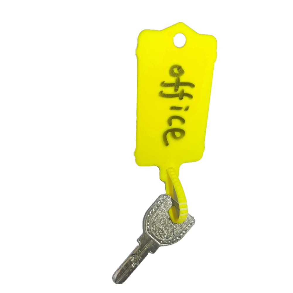 XF-Vel 100pcs Reusable Yellow Plastic Tags Ties Key Tags 1.45"*2.48" Serrated Tension Sealing Strap with Large Label Plastic Tie Mark Label Waterproof Hang Sign Write on Tag