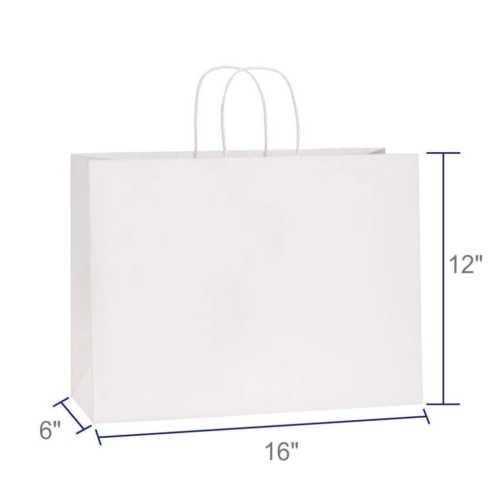 BagDream 16x6x12 Inches 50Pcs White Kraft Paper Bags with Handles Bulk Paper Gift Bags, Shopping Bags, Grocery Bags, Mechandise Bags, Party Bags, 100% Recyclable Large Paper Bags
