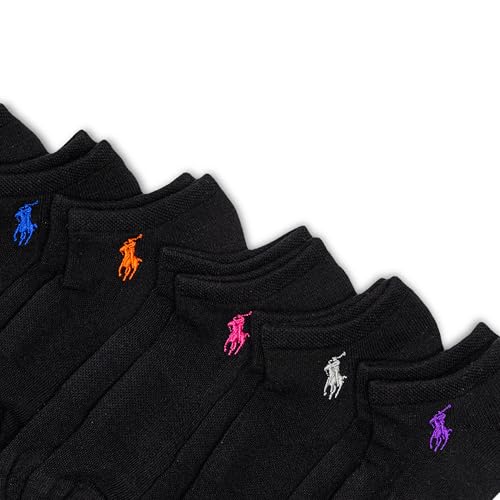 POLO RALPH LAUREN Women's Performance Cotton Low Cut Socks - 6 Pair Pack - Breathable Mesh & Sport Cushioning, Black Assorted, 4-10