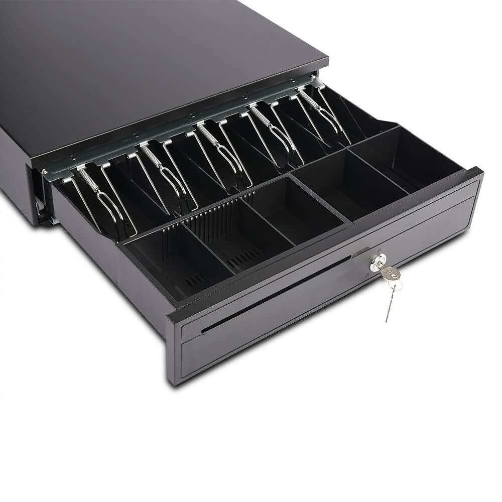 axGear POS Cash Drawer 16" Removable Coin Tray Compatible with Receipt Printer RJ11 / RJ12 Connection Canadian & US Bill w/ 5 Bill 5 Coin Tray & Key Lock