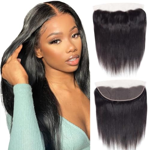 13x4 Lace Frontal Straight Closure Ear To Ear HD Lace Closure 100% Remy Human Hair Straight Closure Natural Black 180% Density (13X4 Straight, 22 Inch)