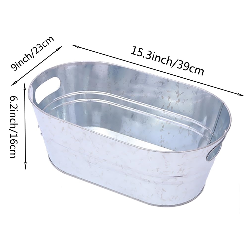 2 Pcs 4 Gallon Metal Beverage Ice Buckets,Galvanized Ice Buckets, Ice Bucket Set with Handles for Parties, Large Metal Drink for Beer, Wine, Cocktails & Outdoor Events