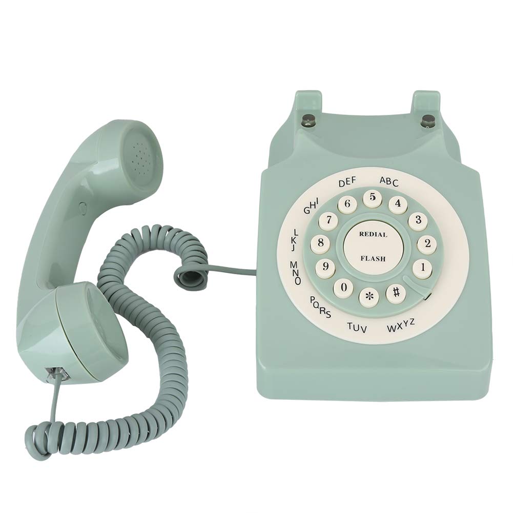 ASHATA Antique Phone, European Style Vintage Telephone Retro Landline Telephones, Large Clear Button and High Definition Call, Number Storage Function, Light Green