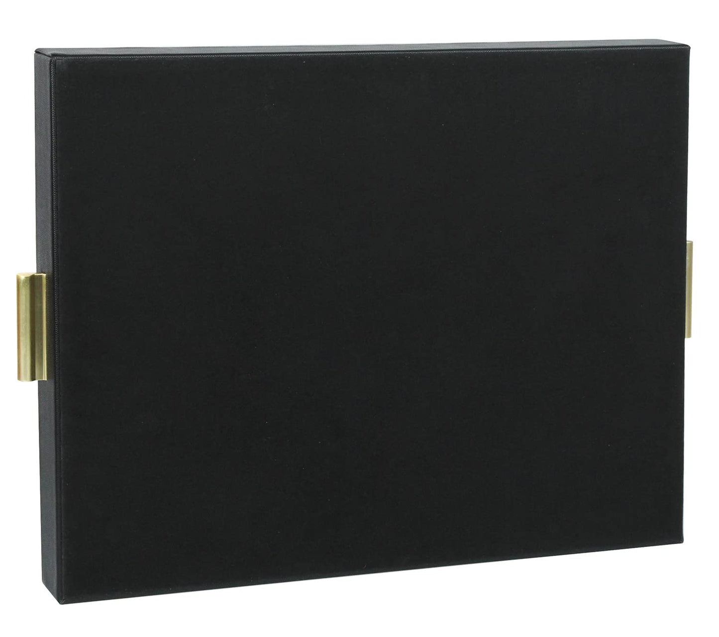 HofferRuffer Extra Large Serving Tray with Handles, Elegant Faux Leather Storage Decorative Tray for Coffee Table, Ottoman, Console Table, 20 x 16 x 2.2 inches (Black Tray+Golden Handle)