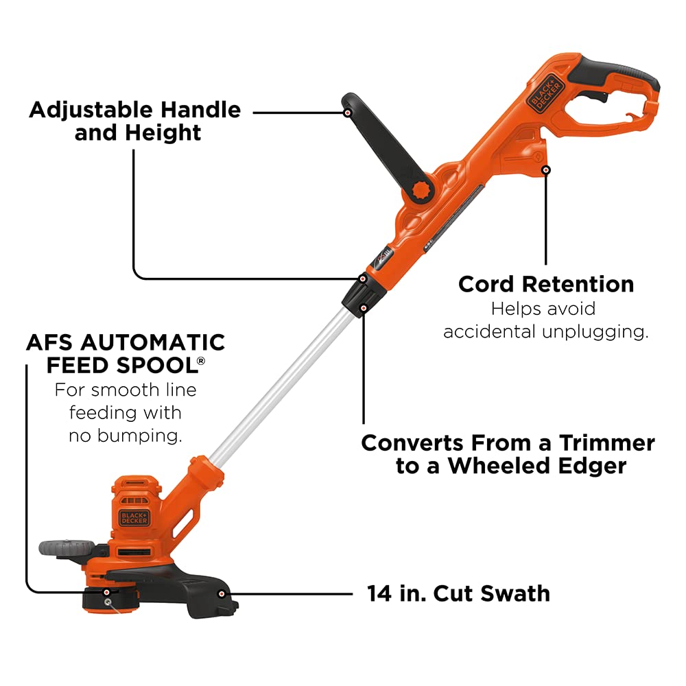 BLACK+DECKER String Trimmer & Edger with Auto Feed, Lightweight Corded Electric, 6.5-Amp, 14-Inch (BESTA510-CA)