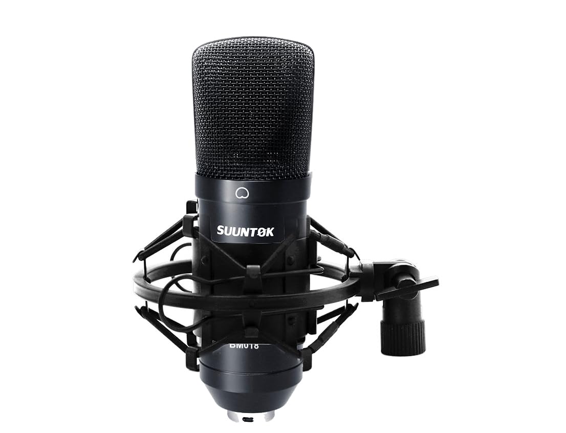 SUUNTOK XLR Condenser Microphone Recording Microphone for PC Computer Home Studio Cardioid Podcast Mic Kit for Streaming, ASMR, YouTube, Voice-Over, Gaming, Vocal (Black)