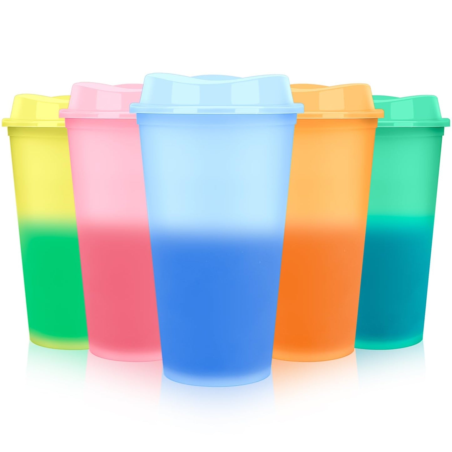 30 Pack Colour Changing Cups with Lids & Straws, 16oz Reusable Plastic Tumblers, Cold Drink Sippy Cups for Kids Birthday Party Favours, Picnics & Summer Events, BPA Free, Multi-Coloured