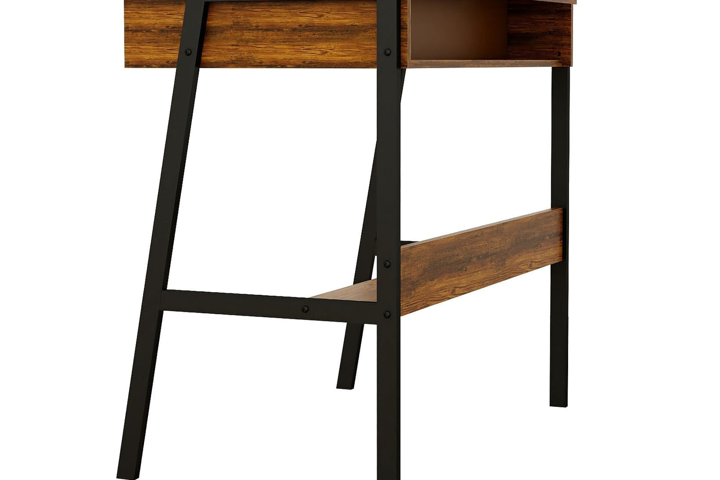 Computer Desk, Small Office Desk, Bureau Gaming Desk, 31.5 inch Study Table, Sit Stand Desk with Drawers, Bureau de Bureau de Travail, Rustic Brown Wood Desk with Black Metal Frame