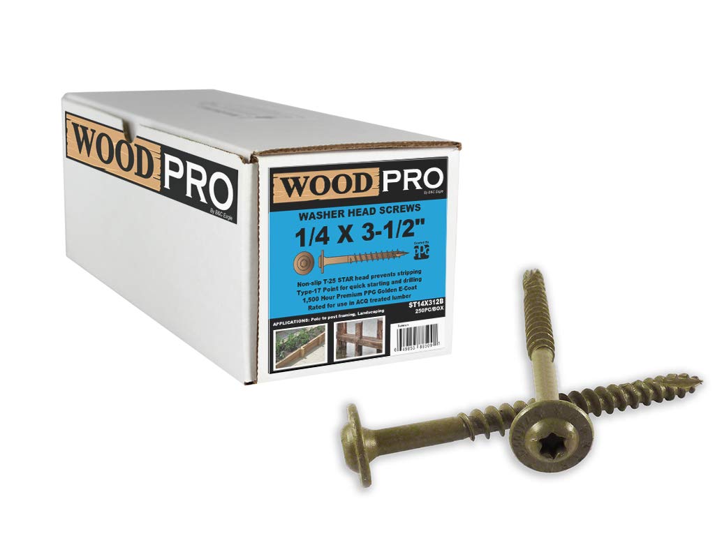 WoodPro Fasteners ST14X312B 1/4-Inch by 3-1/2-Inch Length Round Washer Head Exterior Wood Screws, 250-Pack