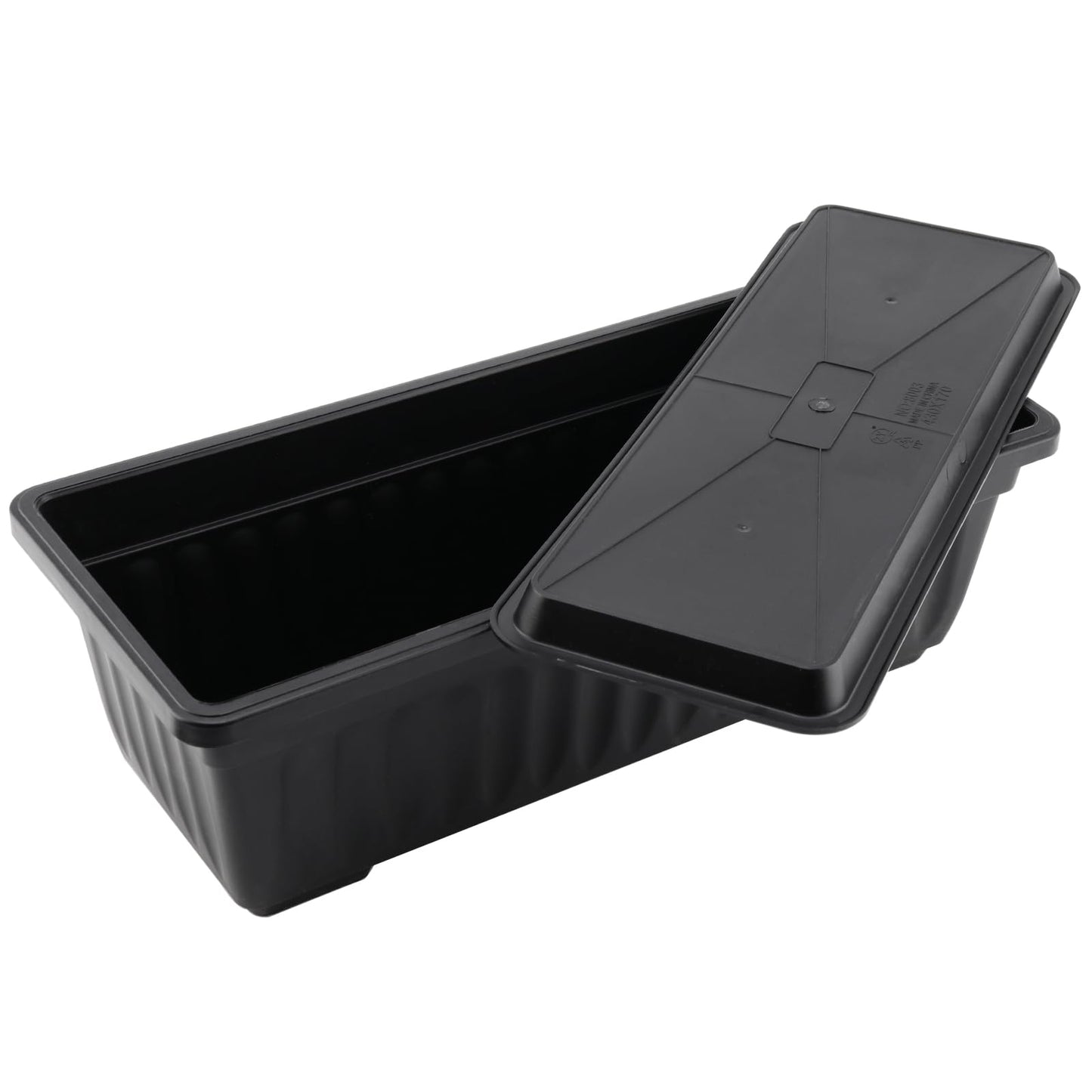 MOUYAT 6 Pcs Black Flower Window Box Planters, 17 x 7.5 x 5.5 Inch Plastic Vegetable Rectangular Flower Plant Pot with Trays and 30 Plant Labels for Garden, Windowsill, Patio, Balcony