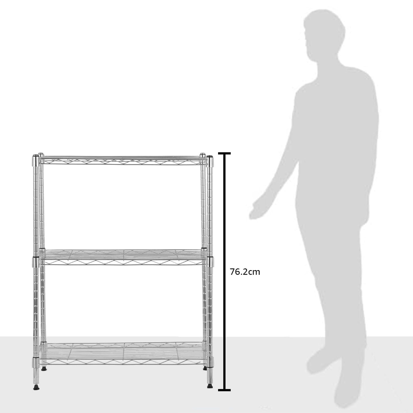 Amazon Basics 3-Shelf Adjustable Heavy Duty Steel Wire Rack Storage Shelving Organizer for Kitchen, Garage, 23.2" L x 13.4" W x 30" H, Chrome