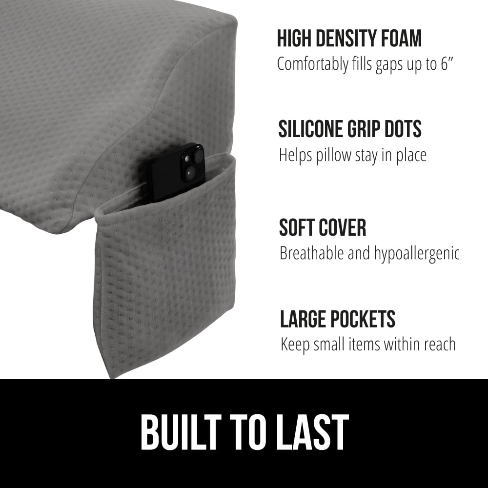 GORILLA GRIP Bed Wedge Pillow Headboard Gap Filler, Comfortable Supportive High Density Foam Angled Pillows, Stay in Place Gripping Dots, Support Sleep Wedges Between Mattress, Queen Size Soft Gray