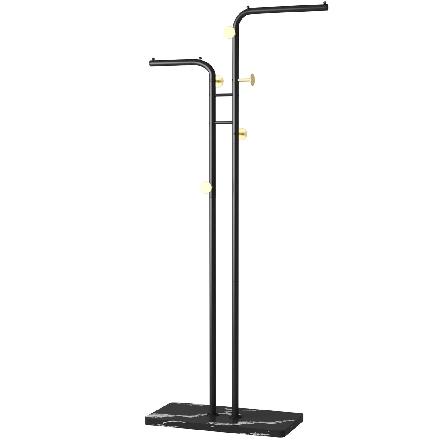 HOMEFORT Double-pole Coat Rack, Freestanding Metal Coat Racks, Clothes Hat Stand with 5 Hooks for Closet, Bedroom, Entryway, Living Room, Black