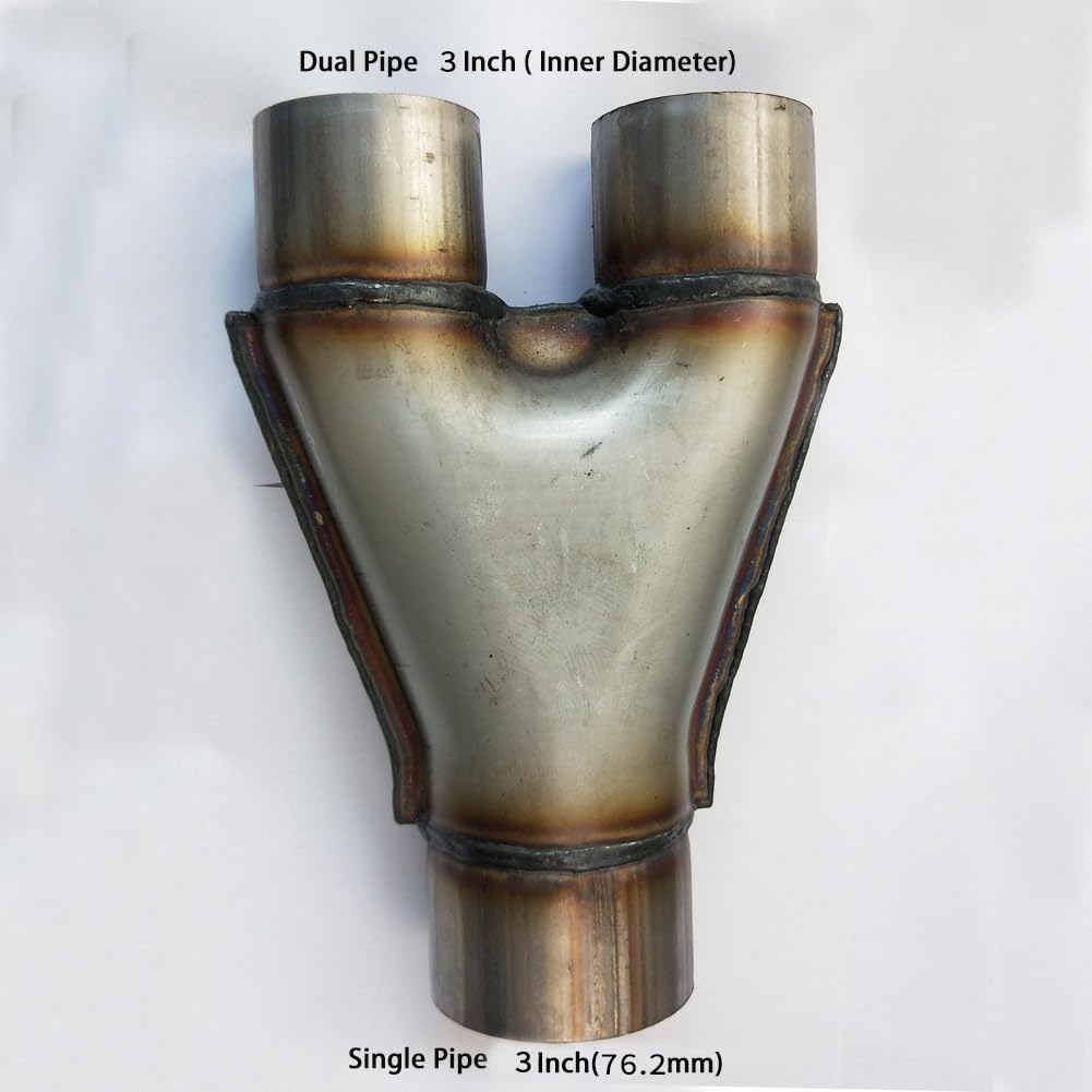 RCCT 3 Inch Y Pipe Exhaust Dual Outlet 3 In Exhaust Y Pipe SS409 Material 10In Overall Length (3In~Dual Outlet 3'')