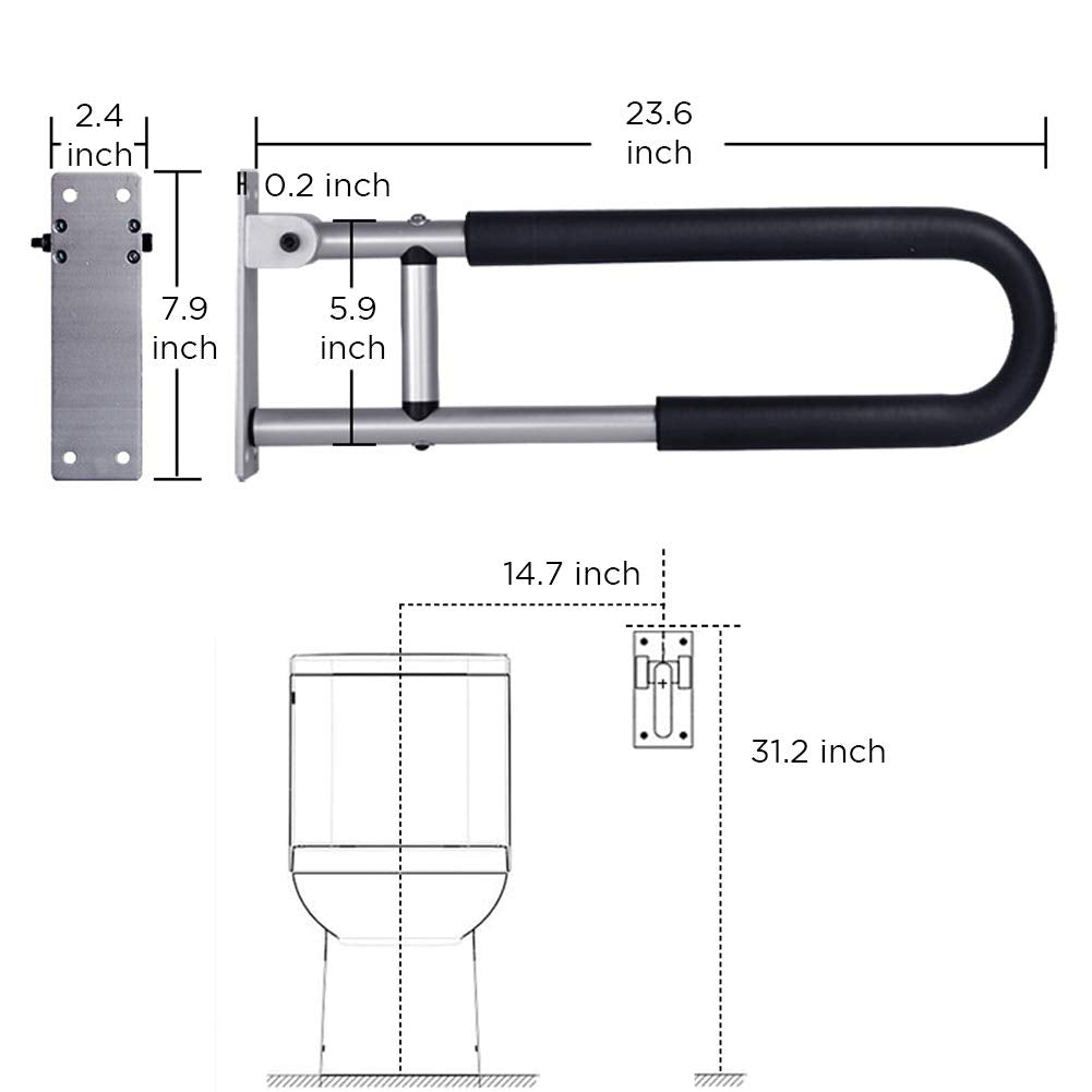 Botabay Handicap Grab Bars Rails 23.6 Inch Toilet Handrails Bathroom Safety Bar Hand Support Rail Handicapped Handrail Accessories for Seniors Elderly Disabled Mounted Bath Grips