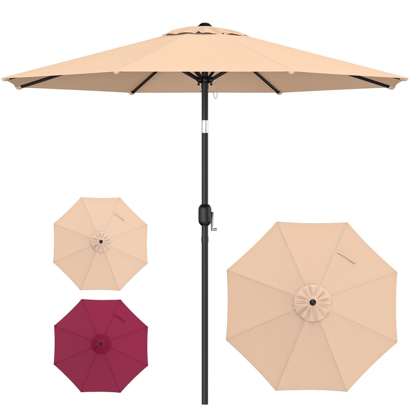 9FT Patio Umbrella Outdoor, Large Patio Outdoor Table Umbrellas with 8 Ribs, UPF 50+, Push Button Tilt & Crank Handle for Garden, Deck, Balcony, Backyard, Lawn & Pool (Base not included)