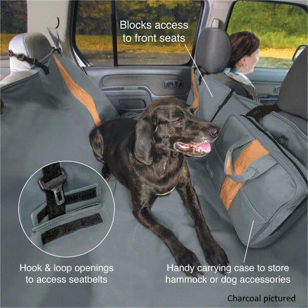 Kurgo Dog Hammock Car Seat Cover for Pets, Pet Seat Cover, Car Hammocks for Dogs, Water, Resistant, Wander, Heather, Journey, Half, Coast to Coast, Cars, Trucks, SUVs, Black, Grey, Black/Khaki