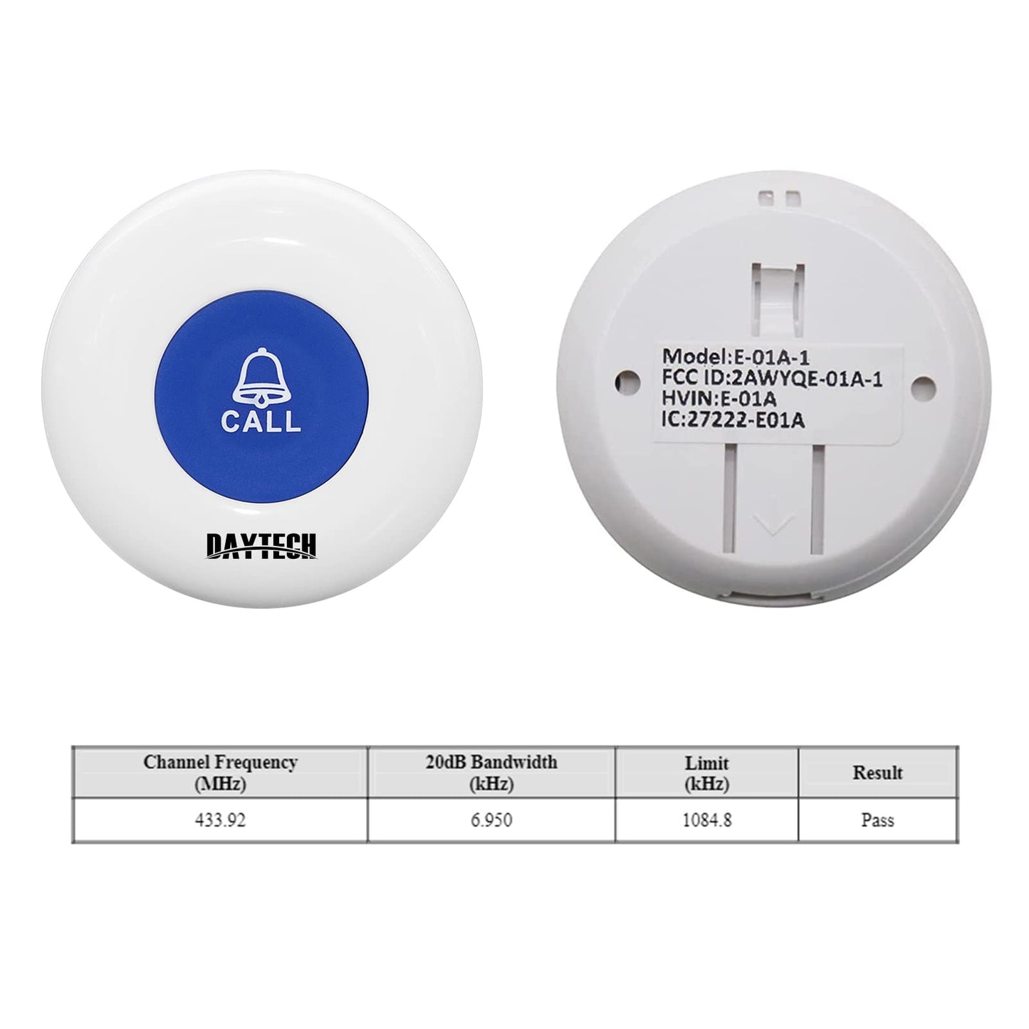 Daytech Caregiver Pager Seniors Alert Button System 500Ft Wireless Emergency Call Button for Elderly/Disabled/Nurse Call, 1 Receiver + 2 Panic Buttons