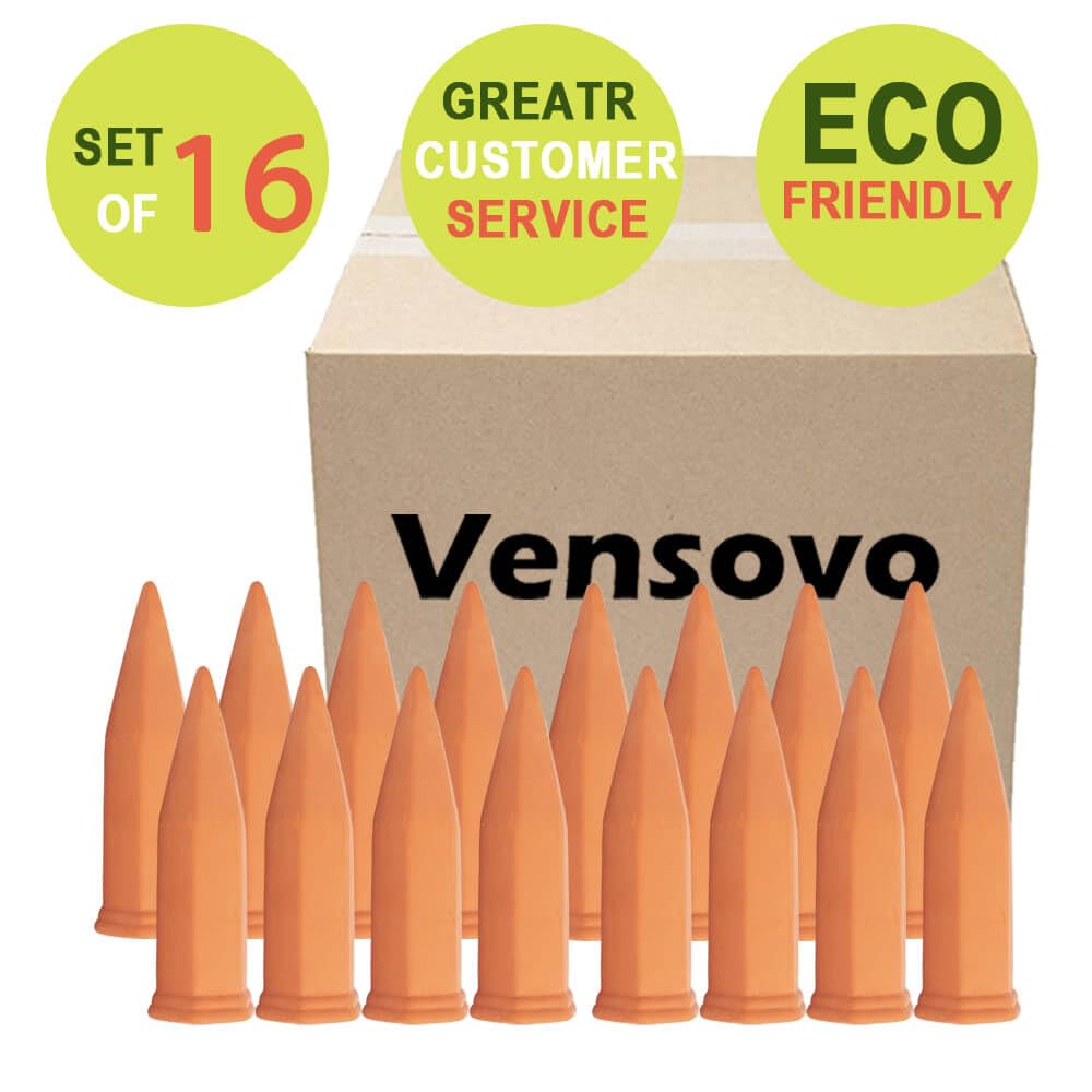 vensovo 16 Pcs Terracotta Watering Spikes - Automatic Self Watering Stakes, Plant Watering Devices for Wine Bottles Recycled Bottles, Clay Plant Garden Waterers for Vacations