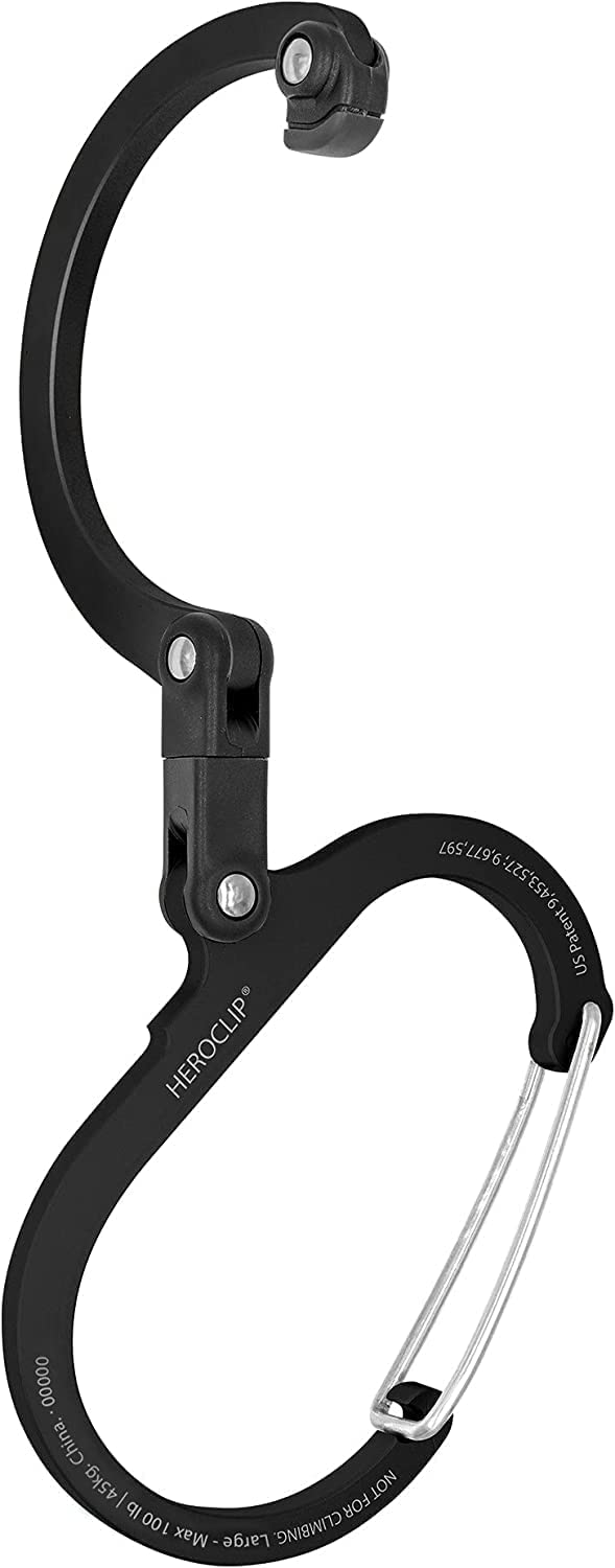GEAR AID HEROCLIP Carabiner Clip and Hook (Large) for Camping, Backpack, Organization, and Garage, Stealth Black