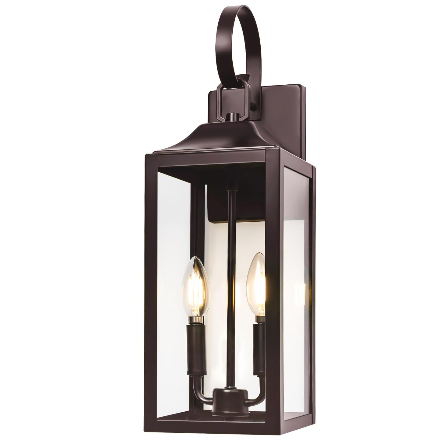 19" Oil Rubbed Bronze Outdoor Wall Lantern 2-Light, Large Outside Modern Wall Sconce Light Fixture, Brown Porch Light Wall Mount with Glass, Waterproof Farmhouse Exterior Lamp Lighting
