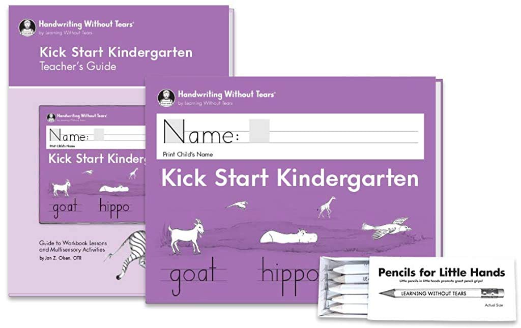 Handwriting Without Tears, Kick Start Kindergarten Printing Bundle, Age 5+, Pre-K +,Student Workbook & Teacher's Guide, School & Home, Language Arts, Tutoring, Tiny Pencils Included