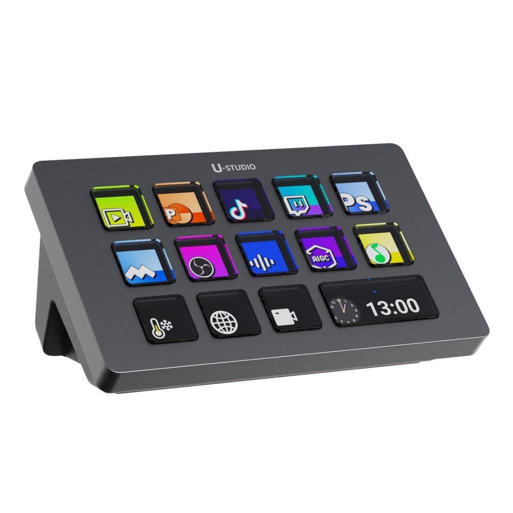 ULANZI D200 U-Studio Stream Controller, 14 LCD Keys, 13 Programmable Hotkeys, Digital Audio Workstation Controller for OBS/Twitch/YouTube