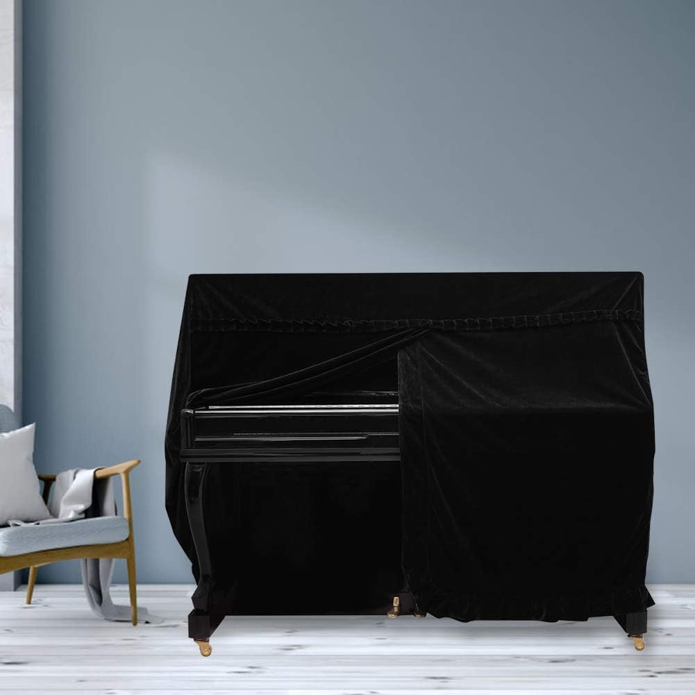 Upright Piano Cover, Colorfast Pleuche Full Piano Dust Proof Decorated Cover(Black)