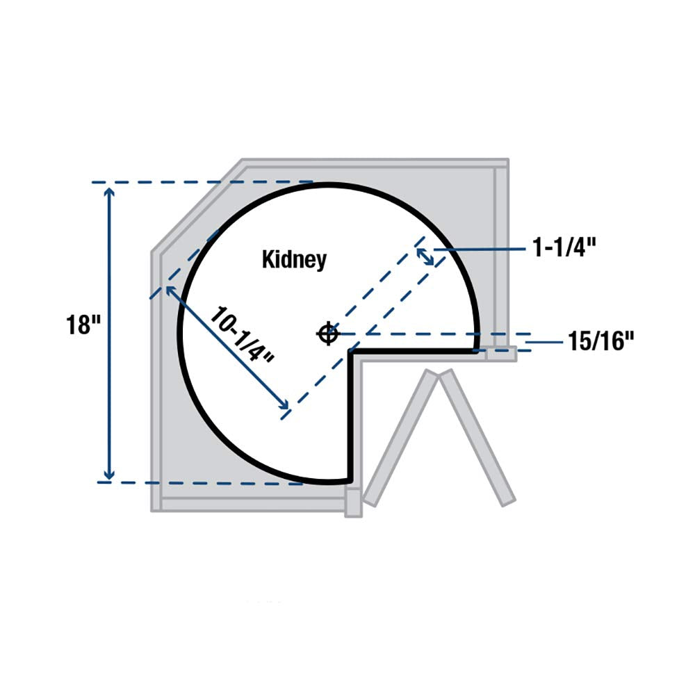 Knape & Vogt PKN18ST-W Kidney Shaped Polymer Lazy Susan Cabinet Organizer, 31.5 by 18 by 18-Inch