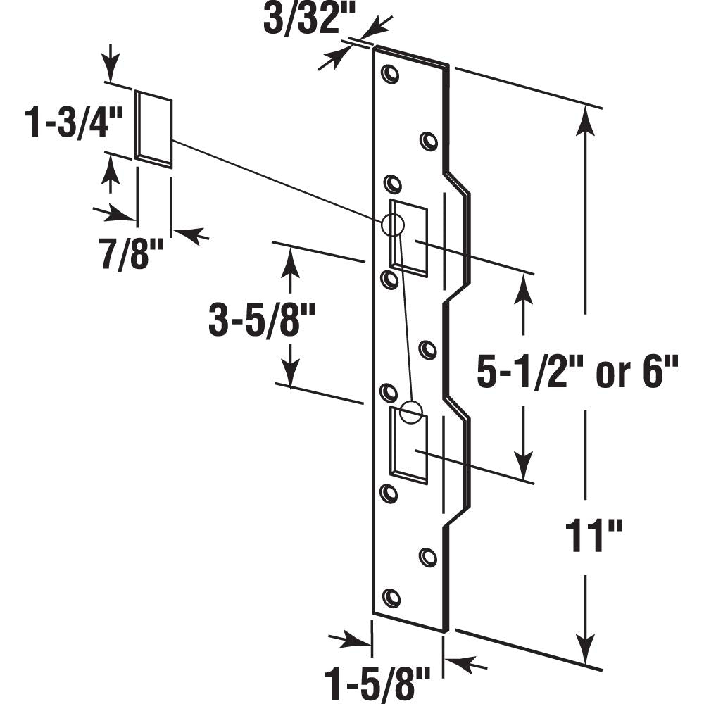Prime-Line MP10385 Max Security Combo Strike, 1-5/8 in. x 11 in., Steel, Satin Nickel (Single Pack)