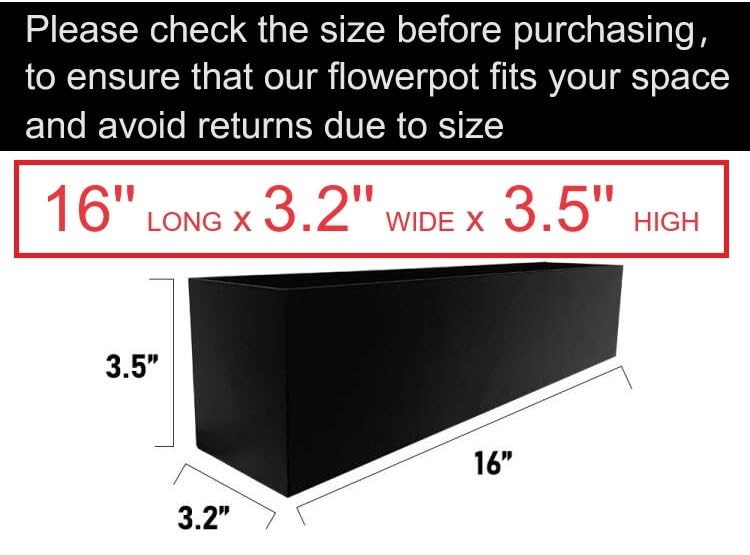 PSOIRGCNH Modern Metal Steel Trough Planter - Rectangle Planters for Indoor Planters - 16" Window Sill Planters - Table or Window Boxes Planter - Windowsill Herb Planter(1pc Short Black)