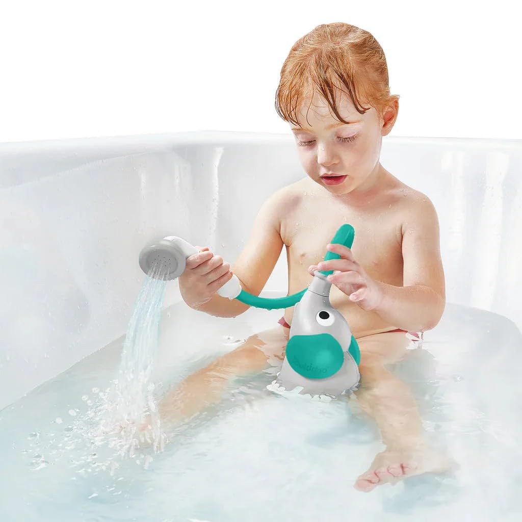 Yookidoo - Elephant Baby Bath Shower Head - Grey/Forest Green - Suitable for Newborns, Infants, and Toddlers - Can be Used as a Bath Toy - Compact and Portable - from Birth - 40250