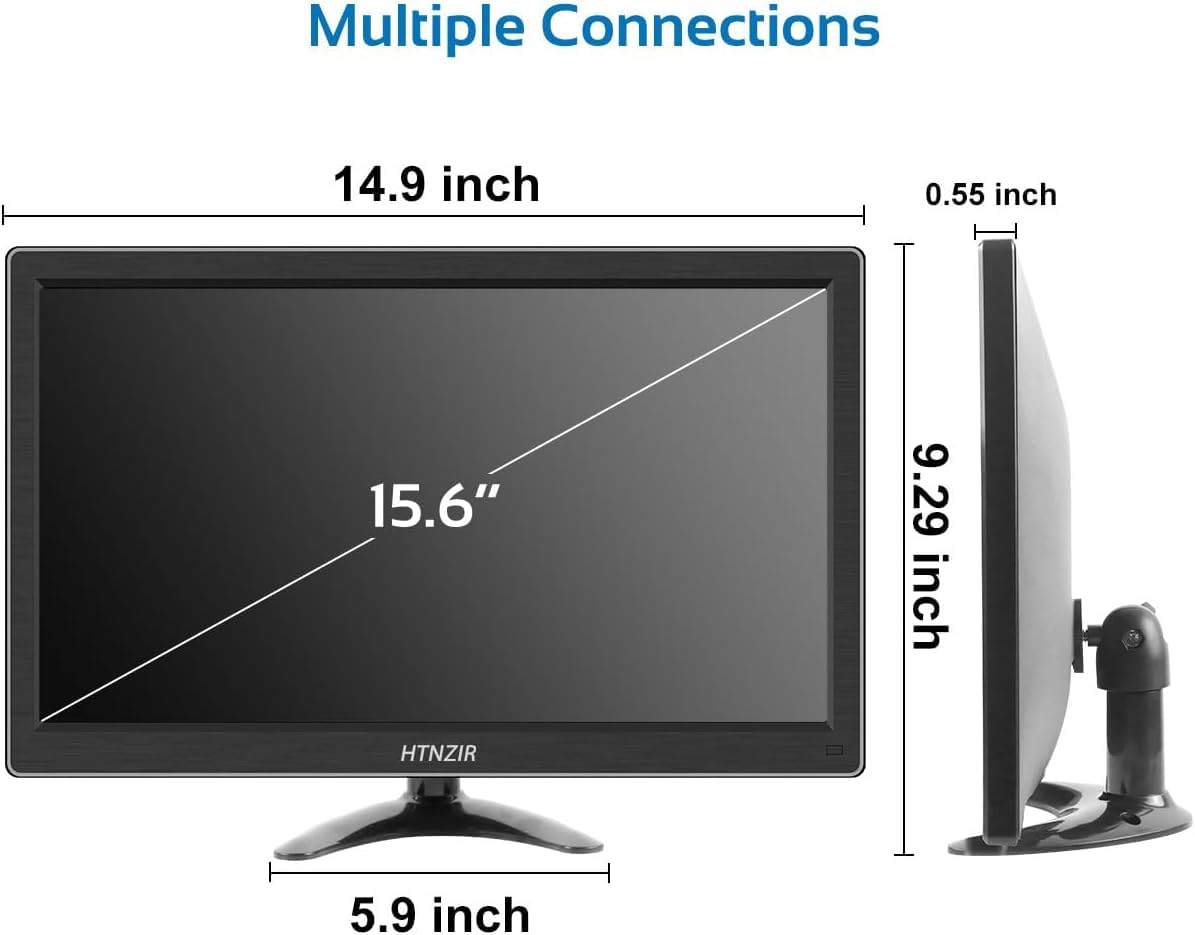15.6 Inch Small PC Monitor,Portable Mini Monitor IPS Display 1920 x 1080P LED Desktop Display with HDMI/VGA/BNC/AV/USB/AV Port,Speakers,Ideal for PC CCTV Security Camera Computer Laptop RasPi, VESA