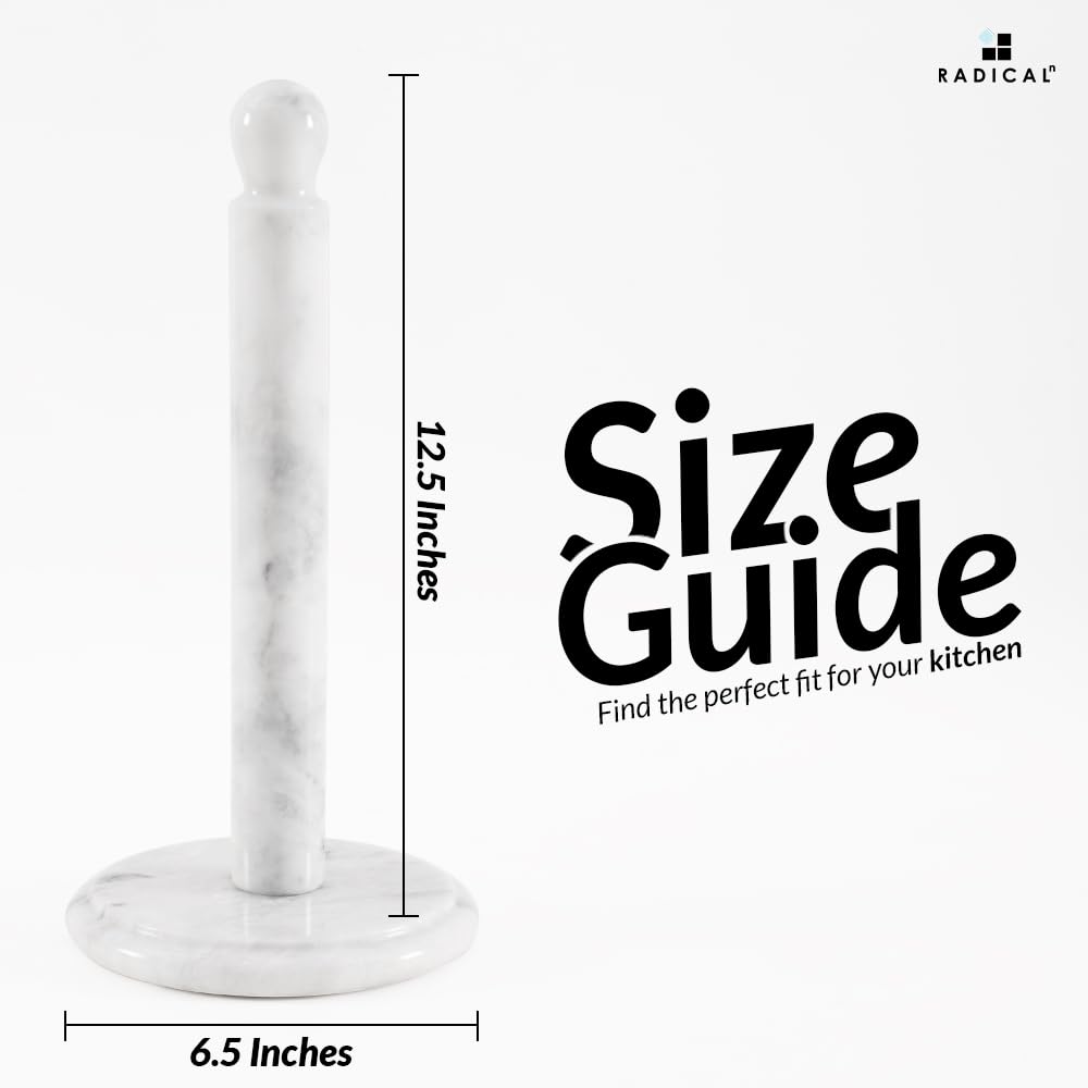 Marble Paper Towel Holder 12.5" Inch Natural Stone Countertop Kitchen Roll Stand, Free Standing Paper Towel Holder for Kitchen Decor, Dining Table and Countertop Organizer
