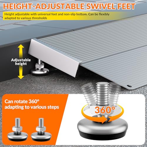 Aluminum Threshold Ramp,12 Inch Portable Self Supporting Entry Handicap Ramp, Doorways Rated 800 lbs,forWheelchair Scooters Power Chairs Walkers Metallic