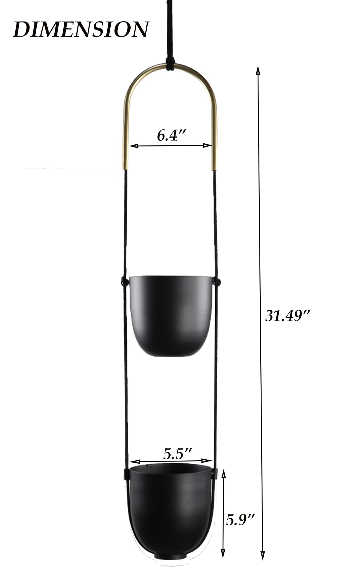 ABETREE Modern Metal Hanging Planter for Indoor Outdoor Plants with Hook 2 Tier Boho Wall and Ceiling Flower Pots Baskets Holder Home Office Decor(Black)