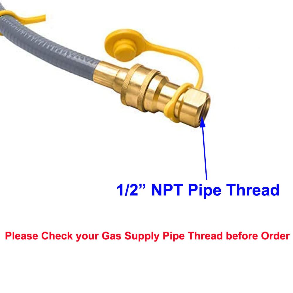 10 Feet 1/2 ID Natural Gas Hose Conversion Kit, Propane Gas Grill Quick Connect/Disconnect Hose Assembly with Adapter 1/2" Flare to 3/8" Female Flare(Measures 5/8") for Outdoor NG/Propane Appliance