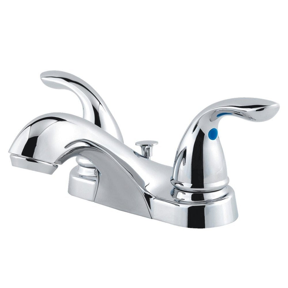 Pfister Classic Polished Chrome Bathroom Faucet, 2-Handle 4-inch Centerset Bathroom Vanity Faucet with Pop-up Sink Drain, Bathroom Décor, 3-Hole Bathroom Sink Faucet