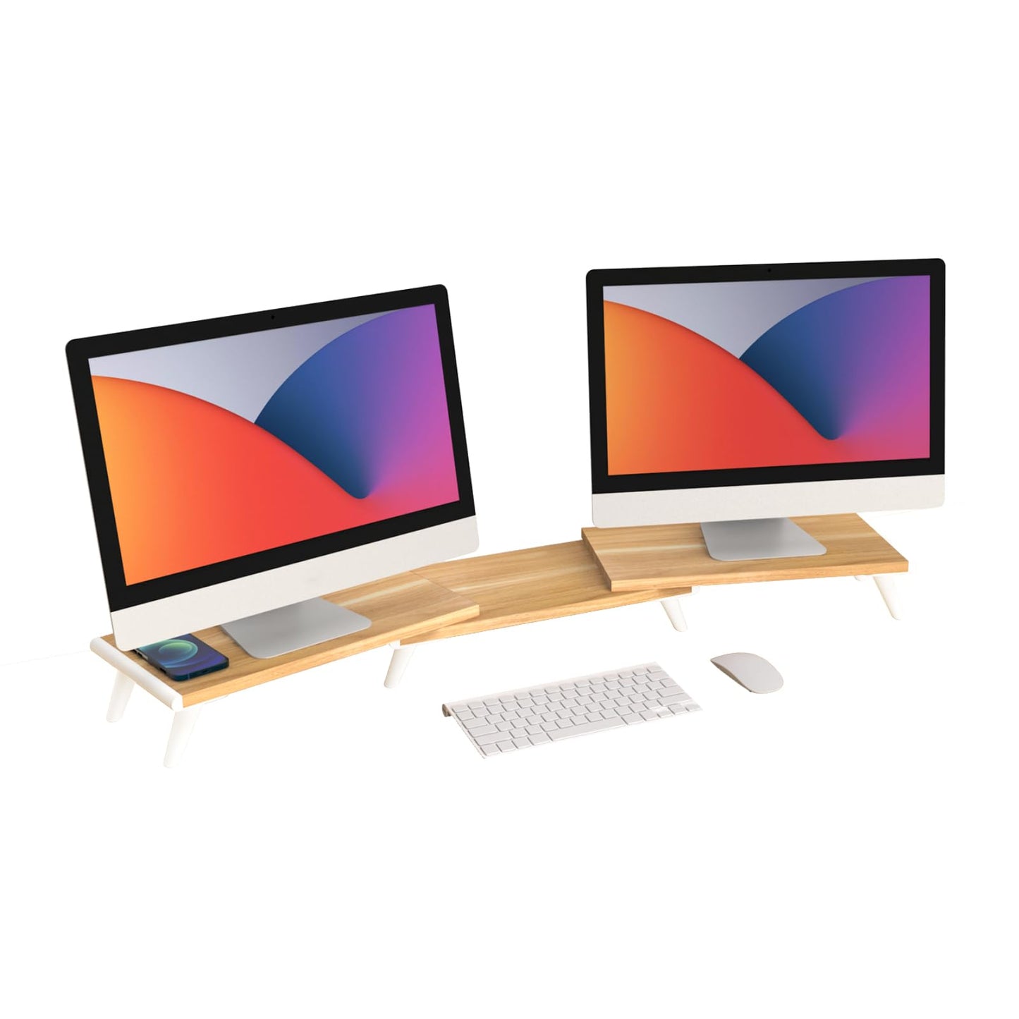 loukin Dual Monitor Stand Riser for Desk, 17.32"*9.84" Large Computer Stand for 2 Monitors, Laptop, Printer, Length and Angle Adjustable Computer Shelf, Home Office,Max 43.6" Length Natural