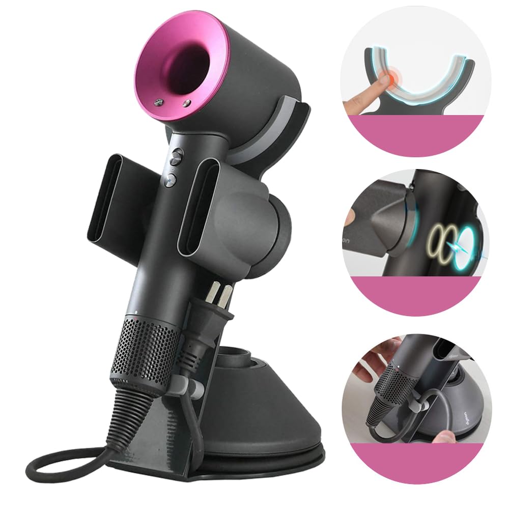Hair Dryer Holder Compatible for Dyson Supersonic, Magnetic Stand Holder with Power Plug Cable Organizer, Aluminum Alloy Bracket, Bathroom Organizer Compatible for Dyson Supersonic Hair Dryer, Diffuser and Nozzles