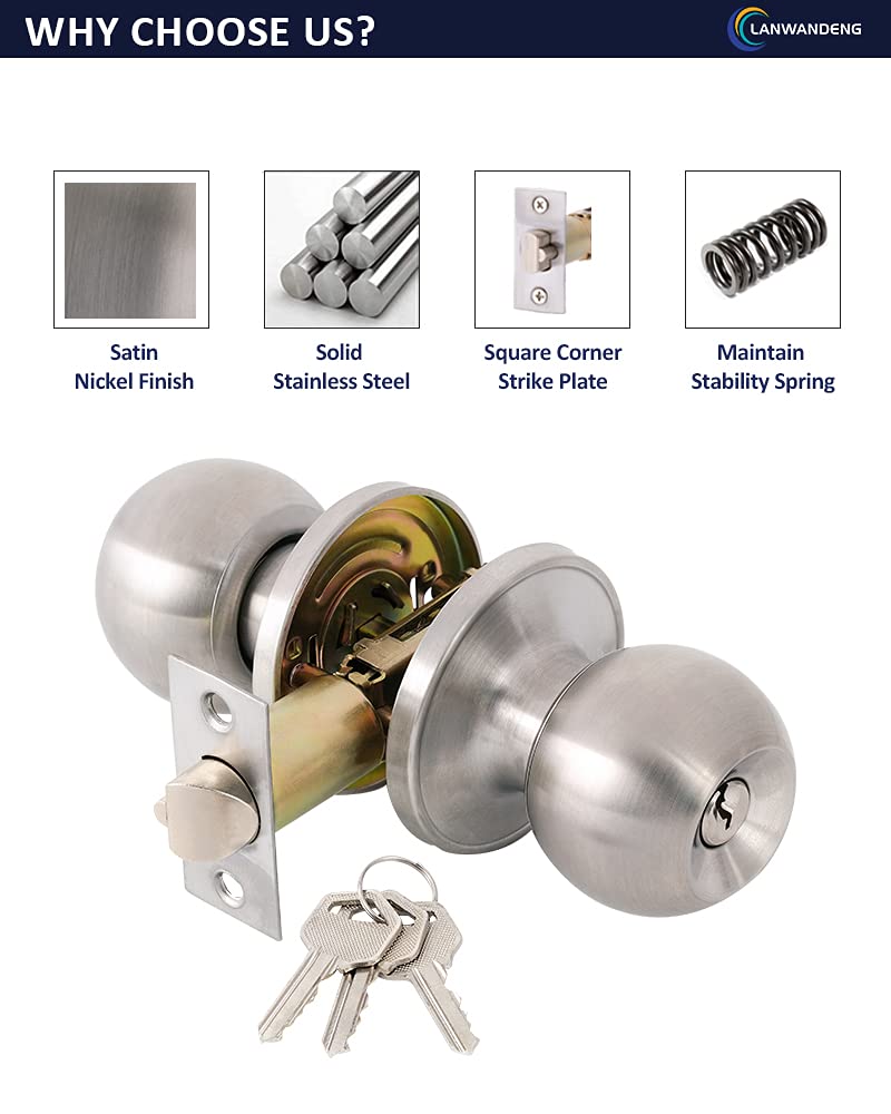 (2 Pack) Entry Door Knobs with Lock and Keys All Alike,Exterior/Interior Door Handles for Bedroom or Bathroom