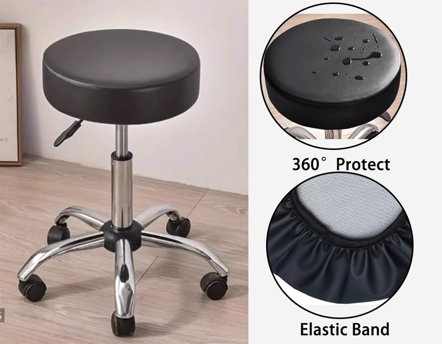 Augld 4 Pack Round Bar Stool Cover Watedrproof Faux Leather Stool Seat Cover for Bar, Chair, Salon, Spa, Tattoo, Clinic 17-18 Inch Black